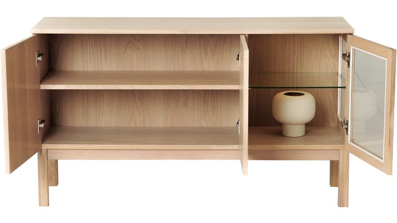 Skjenk Odlund med Glassdør & Belysning - Hvitpigmentert eikefinér - Oppbevaring - Oppbevaringsmøbler - Sideboard & skjenk