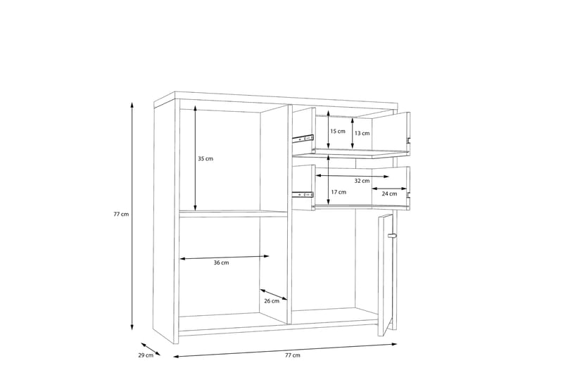 Skjenk Toledor 2 Skuffer 74x77 cm - Brun / Hvit - Oppbevaring - Oppbevaringsmøbler - Sideboard & skjenk
