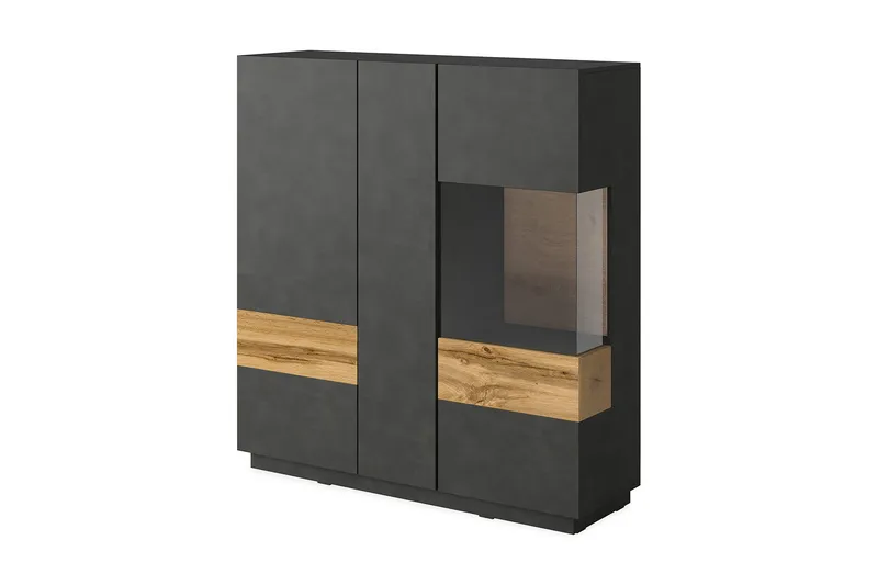 Tomeka Sideboard i Tre med Glassdør, Svartgrå