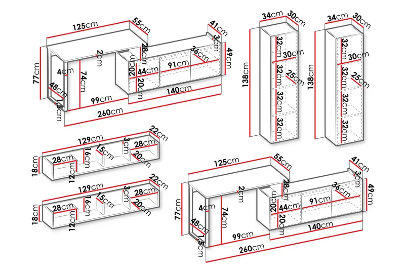 Sigmana Møbelsett For Stue - Lys Grå/Beige - Oppbevaring - Oppbevaringsmøbler - Møbelsett til stue