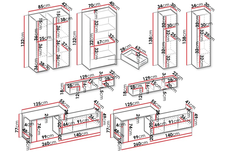 Sigmana Møbelsett For Stue - Lys Grå/Brun/Beige - Oppbevaring - Oppbevaringsmøbler - Møbelsett til stue