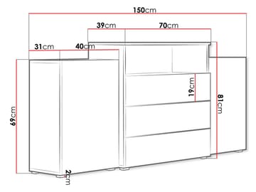 skap Kommode 2 dører 3 skuffer URBAN URBIII1500 grå, brun - Oppbevaring - Oppbevaringsmøbler - Sideboard & skjenk
