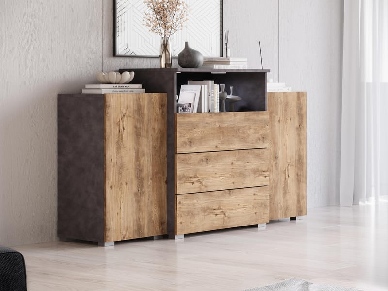 skap Kommode 2 dører 3 skuffer URBAN URBIII1500 grå, brun - Oppbevaring - Oppbevaringsmøbler - Sideboard & skjenk