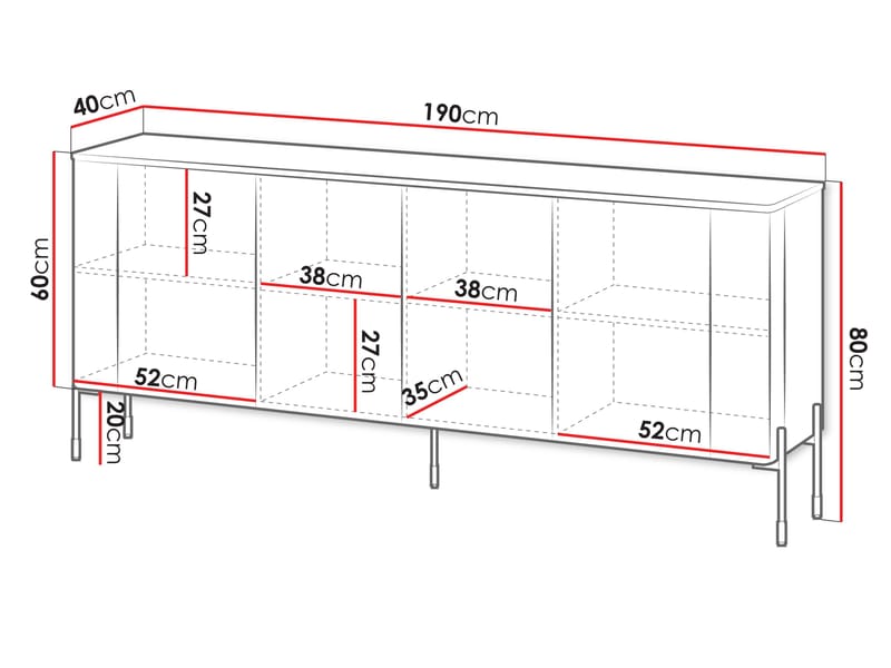 skap NO_BRAND Kommode VERA 190 brun - Oppbevaring - Oppbevaringsmøbler - Sideboard & skjenk
