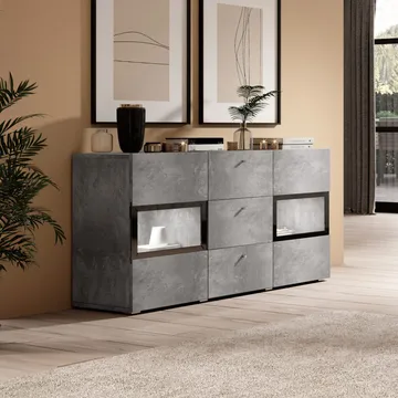 Skjenk Baros 2 Dører med 3 Skuffer - Betonglys - Oppbevaring - Oppbevaringsmøbler - Sideboard & skjenk