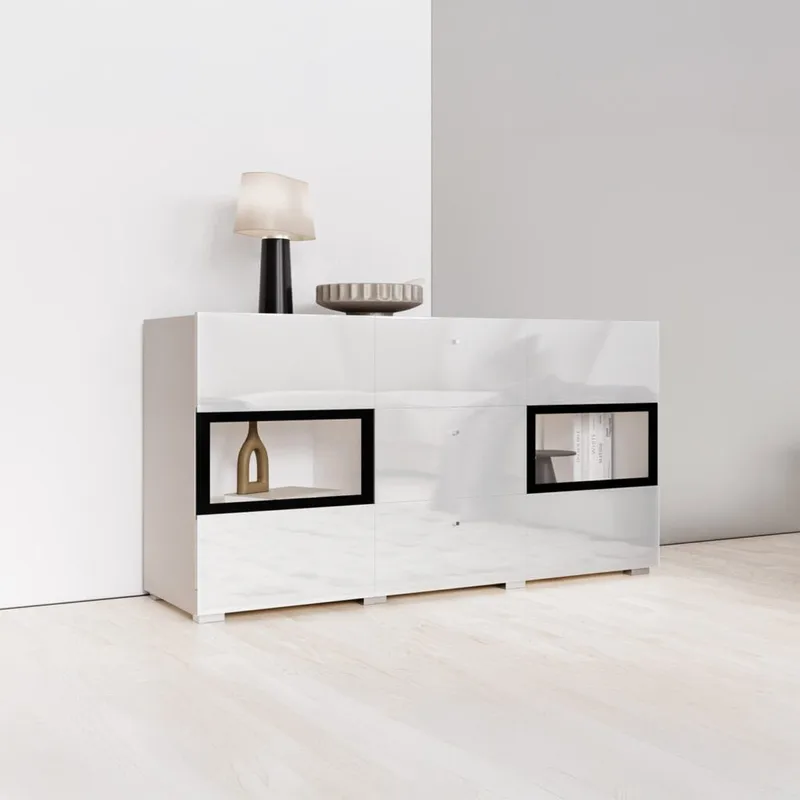 Skjenk Baros 2 Dører med 3 Skuffer - Hvit Laminat - Oppbevaring - Oppbevaringsmøbler - Sideboard & skjenk