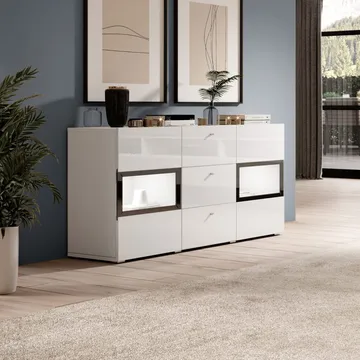 Skjenk Baros 2 Dører med 3 Skuffer - Hvit Laminat - Oppbevaring - Oppbevaringsmøbler - Sideboard & skjenk