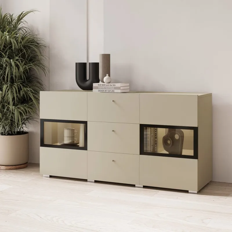 Skjenk Baros 2 Dører med 3 Skuffer - Lys beige - Oppbevaring - Oppbevaringsmøbler - Sideboard & skjenk