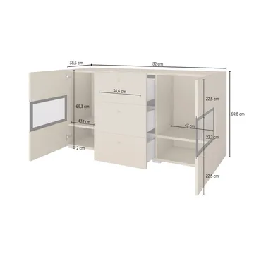 Skjenk Baros 2 Dører med 3 Skuffer - Lys beige - Oppbevaring - Oppbevaringsmøbler - Sideboard & skjenk