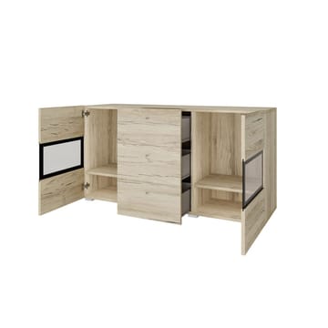 Skjenk Baros 2 Dører med 3 Skuffer - San Remo Eik Lys Laminat - Oppbevaring - Oppbevaringsmøbler - Sideboard & skjenk