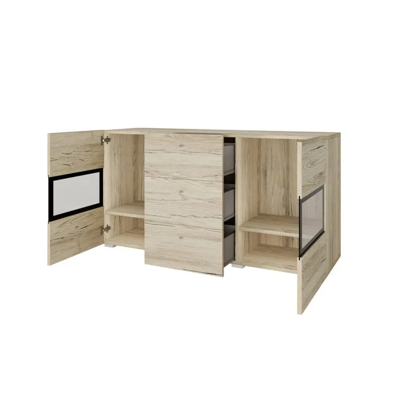 Skjenk Baros 2 Dører med 3 Skuffer - San Remo Eik Lys Laminat - Oppbevaring - Oppbevaringsmøbler - Sideboard & skjenk