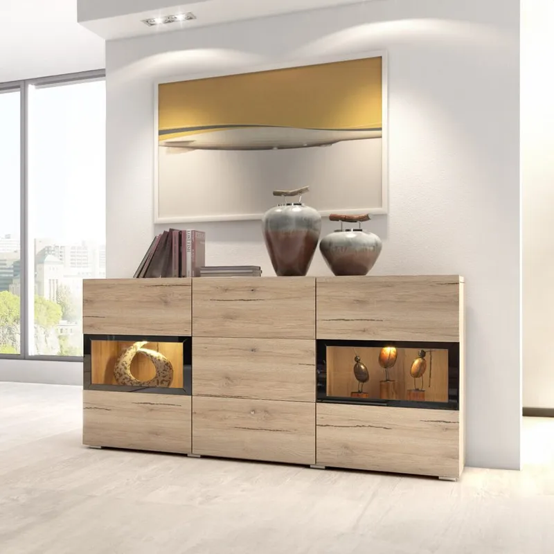 Skjenk Baros 2 Dører med 3 Skuffer - San Remo Eik Lys Laminat - Oppbevaring - Oppbevaringsmøbler - Sideboard & skjenk