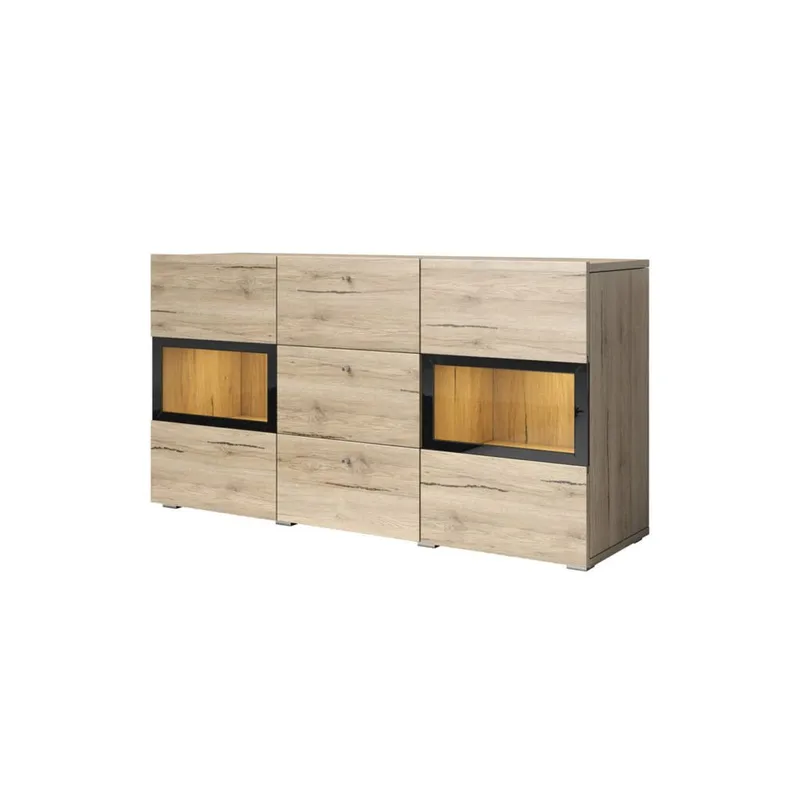 Skjenk Baros 2 Dører med 3 Skuffer - San Remo Eik Lys Laminat - Oppbevaring - Oppbevaringsmøbler - Sideboard & skjenk