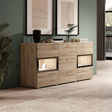 Skjenk Baros 2 Dører med 3 Skuffer - San Remo Eik Lys Laminat - Oppbevaring - Oppbevaringsmøbler - Sideboard & skjenk