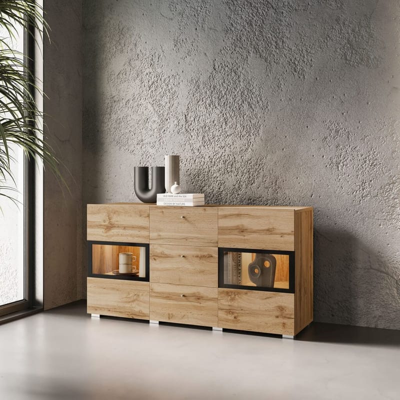 Skjenk Baros 2 Dører med 3 Skuffer - Wotan eik - Oppbevaring - Oppbevaringsmøbler - Sideboard & skjenk