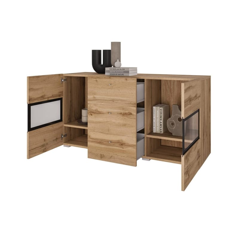 Skjenk Baros 2 Dører med 3 Skuffer - Wotan eik - Oppbevaring - Oppbevaringsmøbler - Sideboard & skjenk