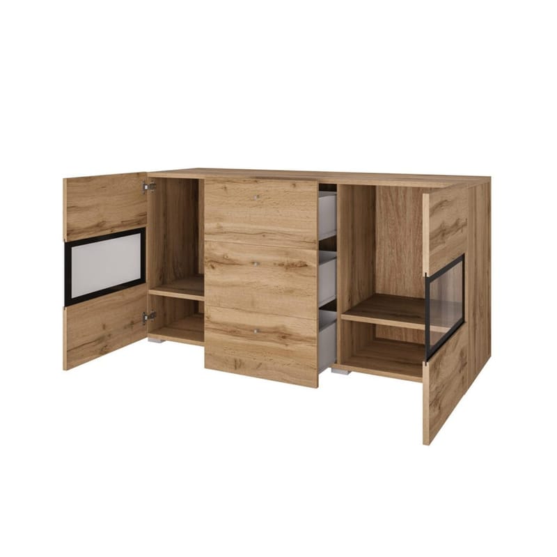 Skjenk Baros 2 Dører med 3 Skuffer - Wotan eik - Oppbevaring - Oppbevaringsmøbler - Sideboard & skjenk