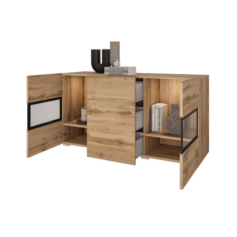 Skjenk Baros 2 Dører med 3 Skuffer - Wotan eik - Oppbevaring - Oppbevaringsmøbler - Sideboard & skjenk