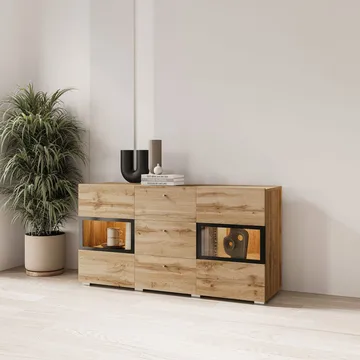 Skjenk Baros 2 Dører med 3 Skuffer - Wotan eik - Oppbevaring - Oppbevaringsmøbler - Sideboard & skjenk
