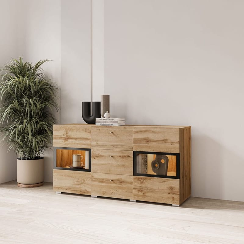 Skjenk Baros 2 Dører med 3 Skuffer - Wotan eik - Oppbevaring - Oppbevaringsmøbler - Sideboard & skjenk
