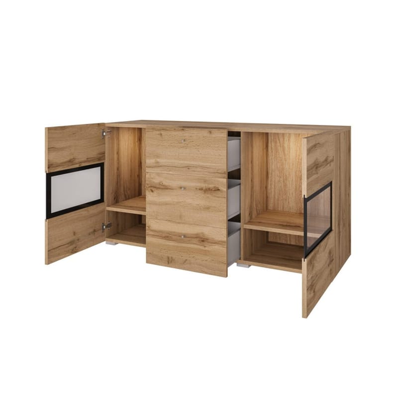 Skjenk Baros 2 Dører med 3 Skuffer - Wotan eik - Oppbevaring - Oppbevaringsmøbler - Sideboard & skjenk