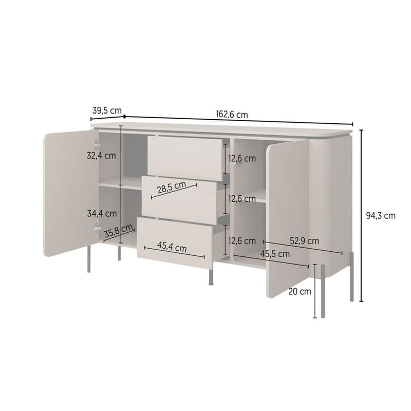 Skjenk Bello 2 Dører med 3 Skuffer - Oppbevaring - Oppbevaringsmøbler - Sideboard & skjenk