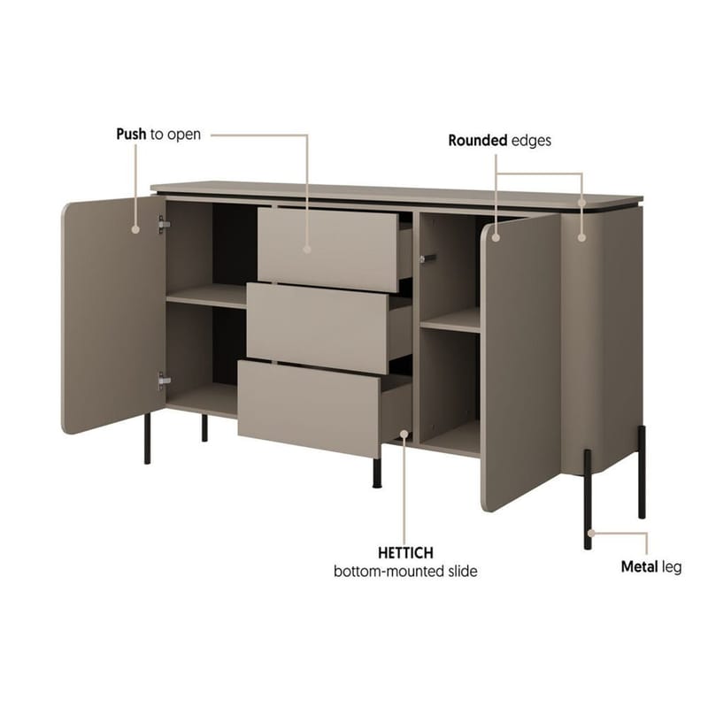 Skjenk Bello 2 Dører med 3 Skuffer - Oppbevaring - Oppbevaringsmøbler - Sideboard & skjenk