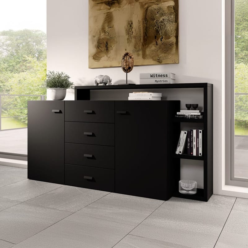 Skjenk Bota 2 Dører med 4 Skuffer - Black Supermatt - Oppbevaring - Oppbevaringsmøbler - Sideboard & skjenk