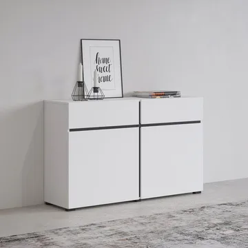 Skjenk Cross 2 dører med 2 skuffer - Hvit - Svart - Oppbevaring - Oppbevaringsmøbler - Sideboard & skjenk