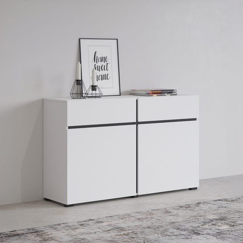 Skjenk Cross 2 dører med 2 skuffer - Hvit - Svart - Oppbevaring - Oppbevaringsmøbler - Sideboard & skjenk