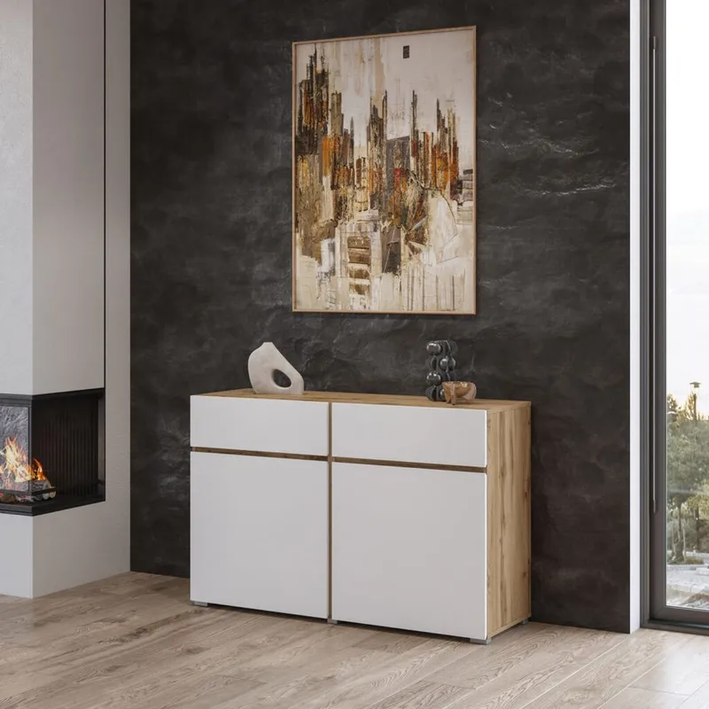 Skjenk Cross 2 Dører med 2 Skuffer - Hvit - Oppbevaring - Oppbevaringsmøbler - Sideboard & skjenk