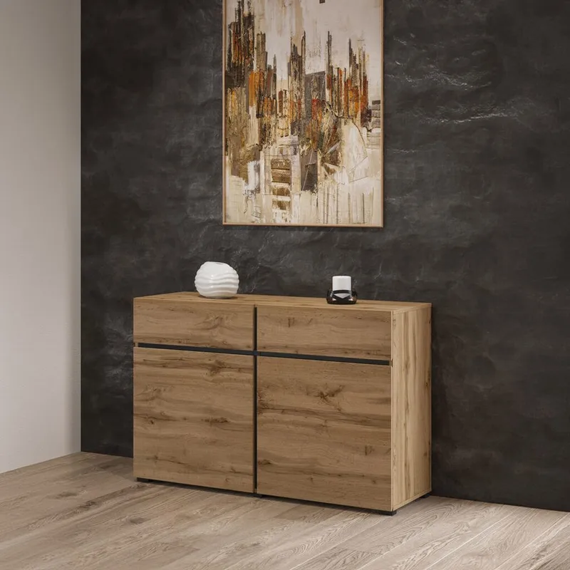 Skjenk Cross 2 Dører med 2 Skuffer - Wotan eik - svart - Oppbevaring - Oppbevaringsmøbler - Sideboard & skjenk