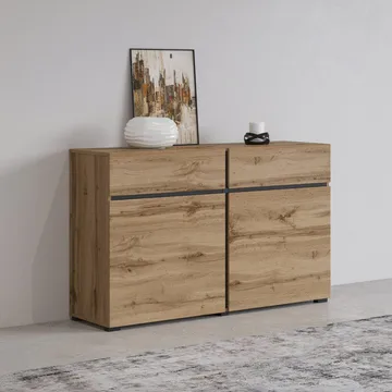 Skjenk Cross 2 Dører med 2 Skuffer - Wotan eik - svart - Oppbevaring - Oppbevaringsmøbler - Sideboard & skjenk