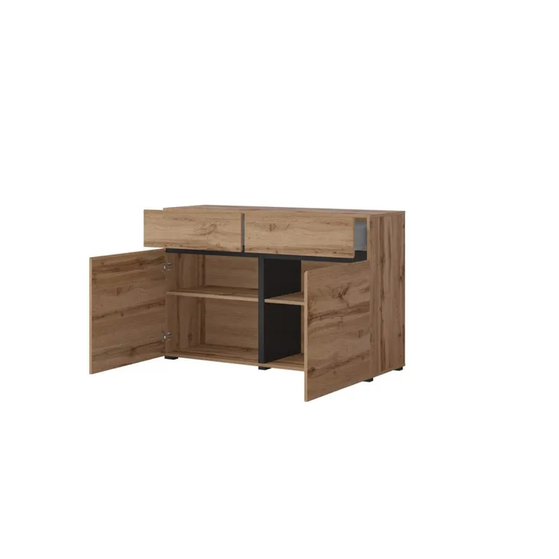 Skjenk Cross 2 Dører med 2 Skuffer - Wotan eik - svart - Oppbevaring - Oppbevaringsmøbler - Sideboard & skjenk