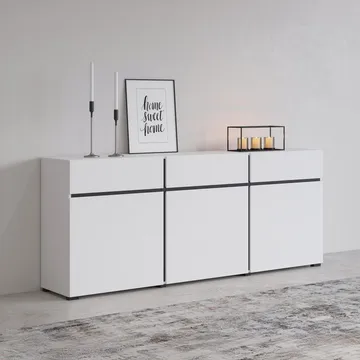 Skjenk Cross 3 Dører med 3 Skuffer - Hvit - Svart - Oppbevaring - Oppbevaringsmøbler - Sideboard & skjenk