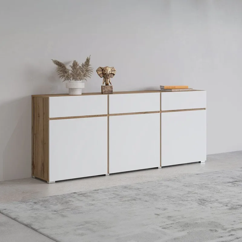 Skjenk Cross 3 Dører med 3 Skuffer - Hvit - Oppbevaring - Oppbevaringsmøbler - Sideboard & skjenk