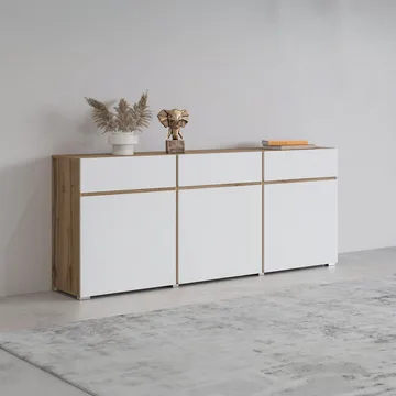 Skjenk Cross 3 Dører med 3 Skuffer - Hvit - Oppbevaring - Oppbevaringsmøbler - Sideboard & skjenk