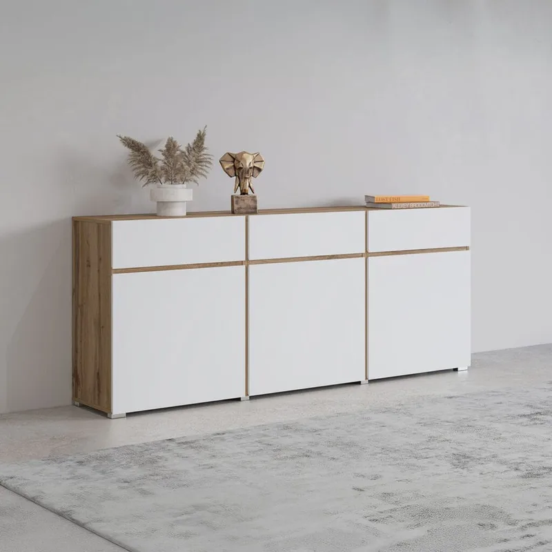 Skjenk Cross 3 Dører med 3 Skuffer - Hvit - Oppbevaring - Oppbevaringsmøbler - Sideboard & skjenk