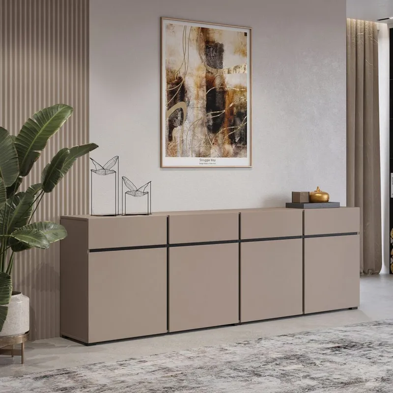 Skjenk Cross 4 dører med 4 skuffer - Congo - Svart - Oppbevaring - Oppbevaringsmøbler - Sideboard & skjenk