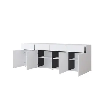 Skjenk Cross 4 dører med 4 skuffer - Hvit - Svart - Oppbevaring - Oppbevaringsmøbler - Sideboard & skjenk