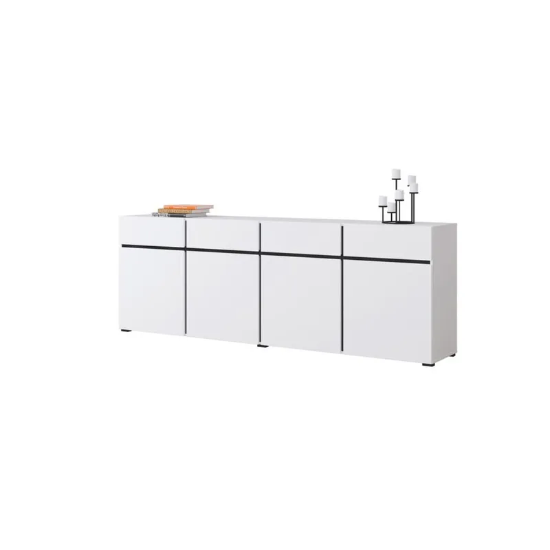 Skjenk Cross 4 dører med 4 skuffer - Hvit - Svart - Oppbevaring - Oppbevaringsmøbler - Sideboard & skjenk