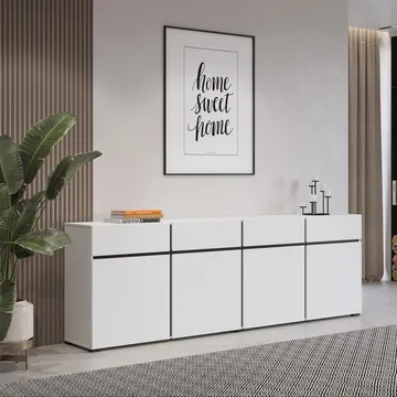 Skjenk Cross 4 dører med 4 skuffer - Hvit - Svart - Oppbevaring - Oppbevaringsmøbler - Sideboard & skjenk