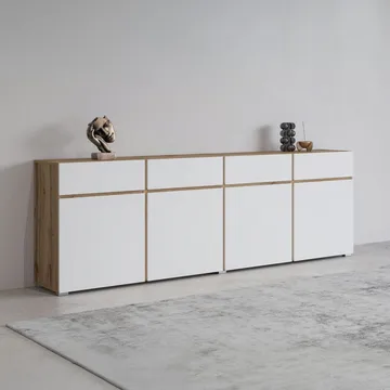 Skjenk Cross 4 dører med 4 skuffer - Hvit - Oppbevaring - Oppbevaringsmøbler - Sideboard & skjenk