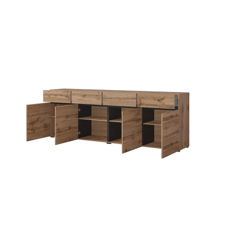 Skjenk Cross 4 dører med 4 skuffer - Wotan eik - Svart - Oppbevaring - Oppbevaringsmøbler - Sideboard & skjenk