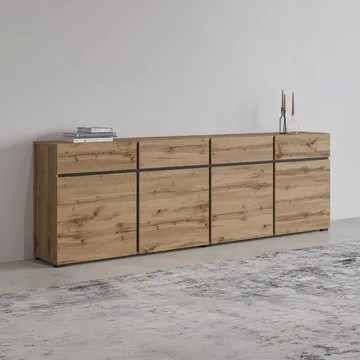 Skjenk Cross 4 dører med 4 skuffer - Wotan eik - Svart - Oppbevaring - Oppbevaringsmøbler - Sideboard & skjenk