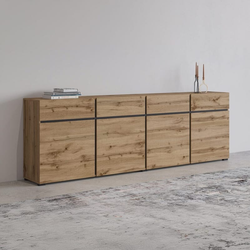 Skjenk Cross 4 dører med 4 skuffer - Wotan eik - Svart - Oppbevaring - Oppbevaringsmøbler - Sideboard & skjenk