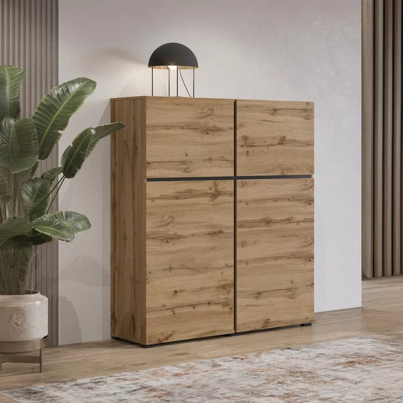 Skjenk Cross 4 Dører - Wotan eik - svart - Oppbevaring - Oppbevaringsmøbler - Sideboard & skjenk