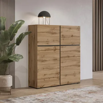 Skjenk Cross 4 Dører - Wotan eik - svart - Oppbevaring - Oppbevaringsmøbler - Sideboard & skjenk