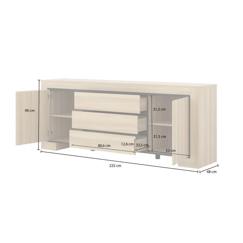 Skjenk Cuba II 2 dører med 3 skuffer - Oppbevaring - Oppbevaringsmøbler - Sideboard & skjenk