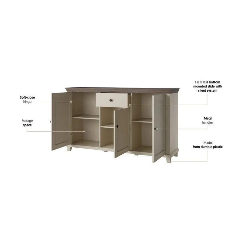 Skjenk Evora 3 dører 1 skuff - Lys Beige - Oppbevaring - Oppbevaringsmøbler - Sideboard & skjenk